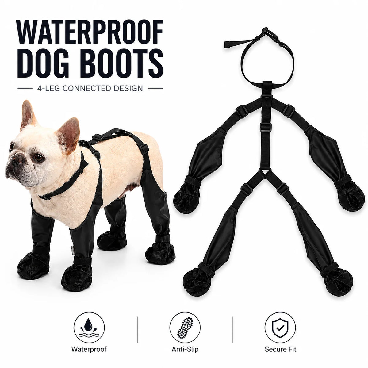 Waterproof Dog Boots 4-Leg Anti Slip Paw Protector Adjustable Dog Shoes for Small Medium Dogs Rain Snow Mud Outdoor