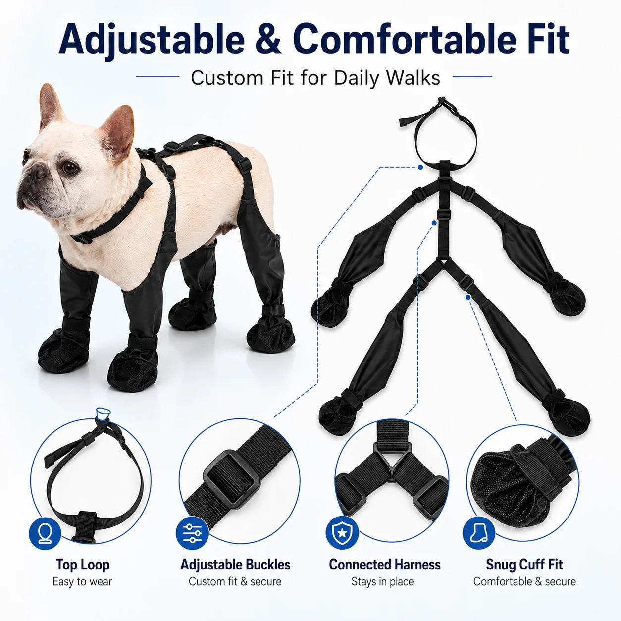 Waterproof Dog Boots 4-Leg Anti Slip Paw Protector Adjustable Dog Shoes for Small Medium Dogs Rain Snow Mud Outdoor