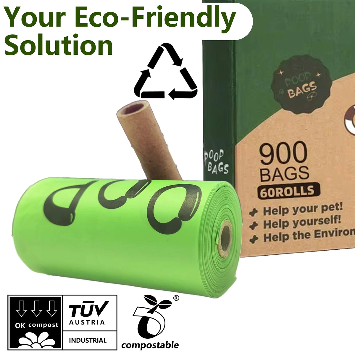 Certified Compostable Dog Waste Bags 100% Leak-Proof, Biodegradable Eco-Friendly Pet Waste Bags Made from Corn Starch