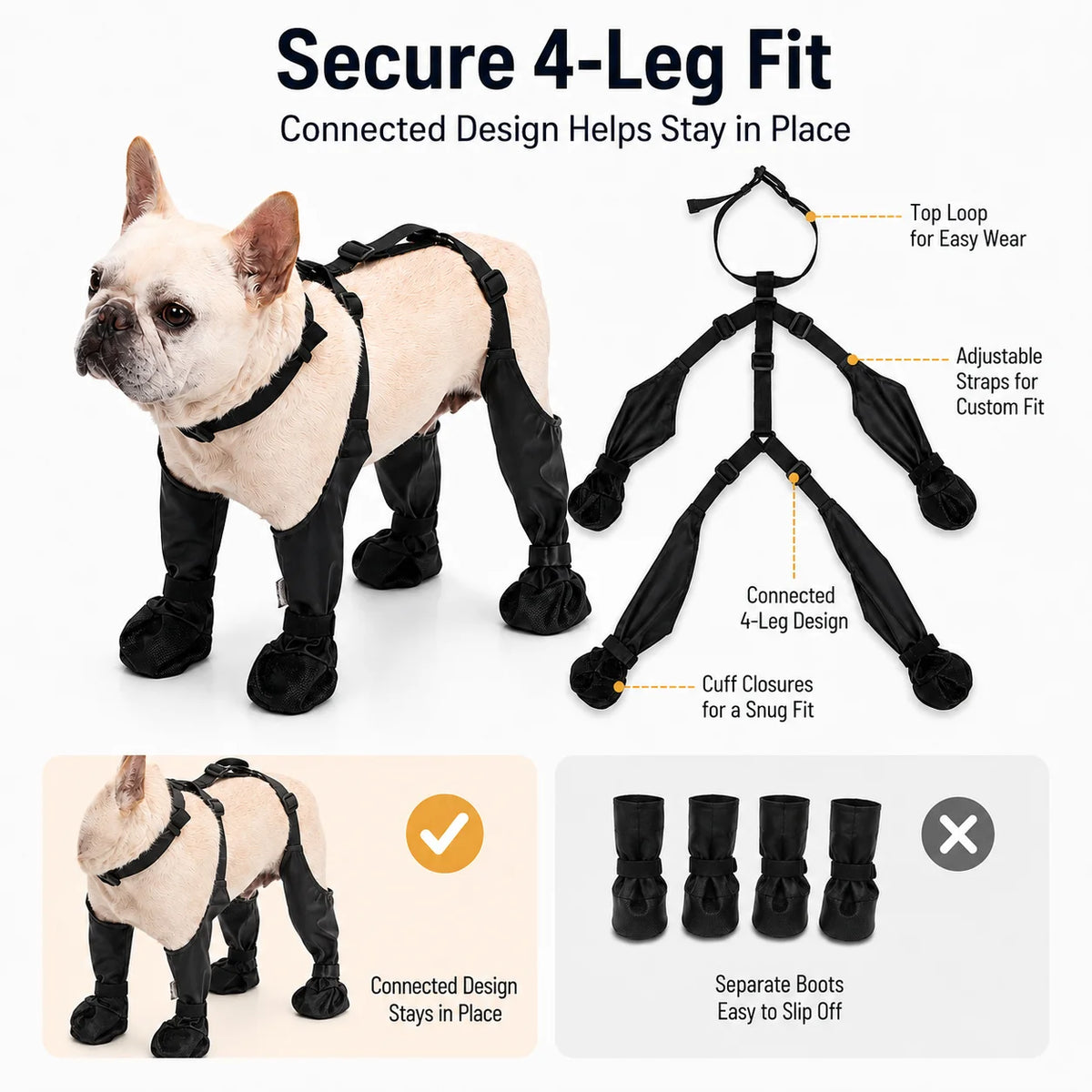 Waterproof Dog Boots 4-Leg Anti Slip Paw Protector Adjustable Dog Shoes for Small Medium Dogs Rain Snow Mud Outdoor