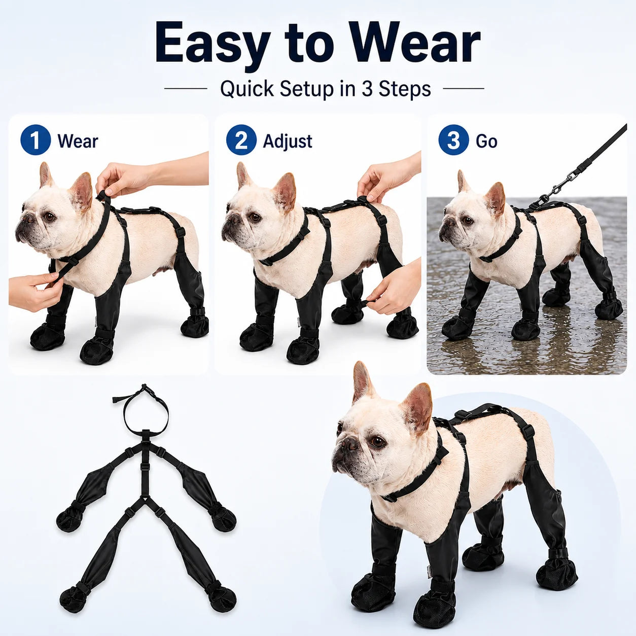 Waterproof Dog Boots 4-Leg Anti Slip Paw Protector Adjustable Dog Shoes for Small Medium Dogs Rain Snow Mud Outdoor
