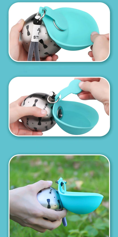 Portable Outdoor Pet Stainless Steel Water Cup Dog Water Bottle with Bowl for Cat 304 Stainless Steel Safe Food-Grade Silicone