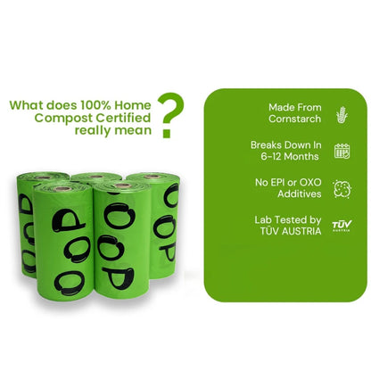 Certified Compostable Dog Waste Bags 100% Leak-Proof, Biodegradable Eco-Friendly Pet Waste Bags Made from Corn Starch