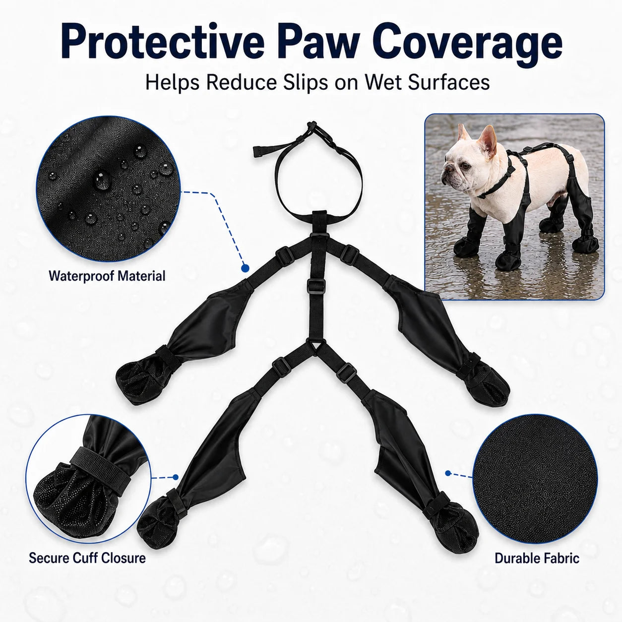 Waterproof Dog Boots 4-Leg Anti Slip Paw Protector Adjustable Dog Shoes for Small Medium Dogs Rain Snow Mud Outdoor