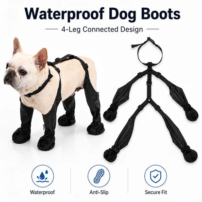 Waterproof Dog Boots 4-Leg Anti Slip Paw Protector Adjustable Dog Shoes for Small Medium Dogs Rain Snow Mud Outdoor